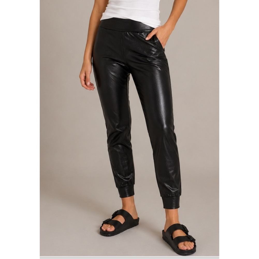 NEW Commando Women‎ Black Faux Leather Jogger Pants SLG45 Size S